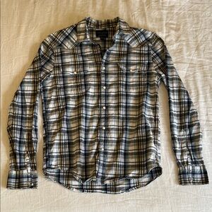 Lucky Brand Men’s Blue/White Plaid Button Down Shirt - Size: M (Runs Small)
